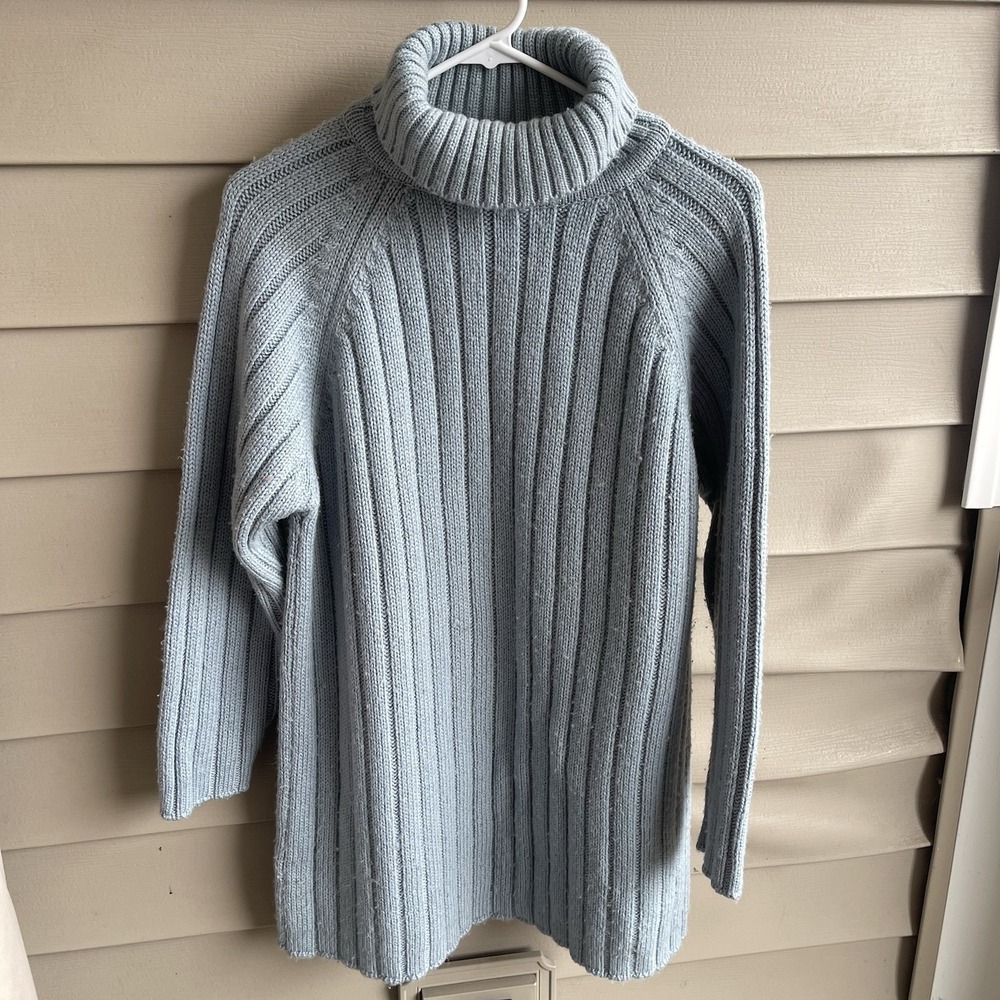 LL Bean Vintage Womens Wool‎ Sweater Turtleneck Size L Ribbed Chunky Fisherman
